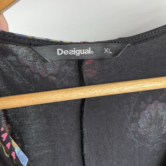 DESIGUAL Boho Floral V-neck Black Dress XL Fairy Whymsigoth - Picture 5 of 13